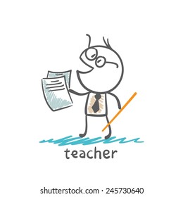 teacher with a pointer and paper illustration