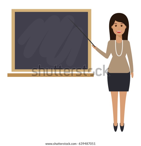 Teacher With Pointer Showing On Board Young Female Teacher Professor Standing In Front Of 1603