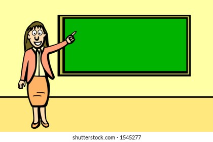 teacher pointing at the blackboard