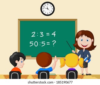 Cartoon Female Teacher Standing Next Blackboard Stock Vector (Royalty ...