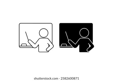 Teacher pointing at chalkboard icons Vector
