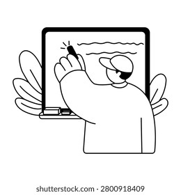 Teacher pointing at a classroom board while giving a lesson.