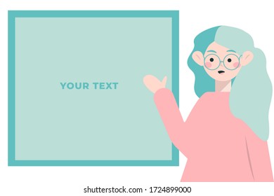 Teacher pointing on blackboard, female character education at school. University or college tutor or instructor explaining subject. Lecturer or professor at work, vector in flat style
