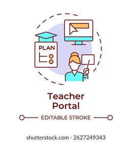 Teacher portal multi color concept icon. Learning plans, teaching. Academic programs. Round shape line illustration. Abstract idea. Graphic design. Easy to use in article, infographic