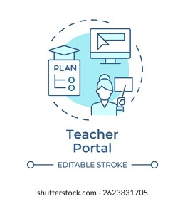 Teacher portal soft blue concept icon. Learning plans, teaching. Academic programs. Round shape line illustration. Abstract idea. Graphic design. Easy to use in article, infographic