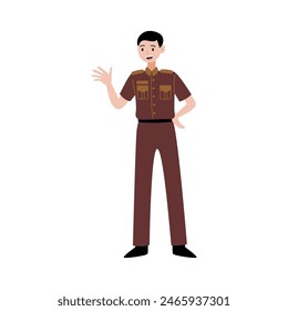 teacher pose in brown shirt teacher