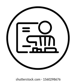 Teacher present with board. Simple line icon. Isolate on white background. Vector.