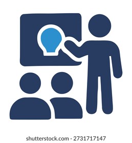Teacher presenting idea bulb to students in classroom vector graphic presentation