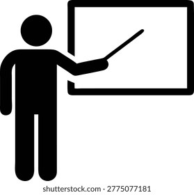 Teacher Presenting on Board Icon – Classroom Instruction Education Symbol Vector. Educational Presentation Symbol – Teacher with Board.  