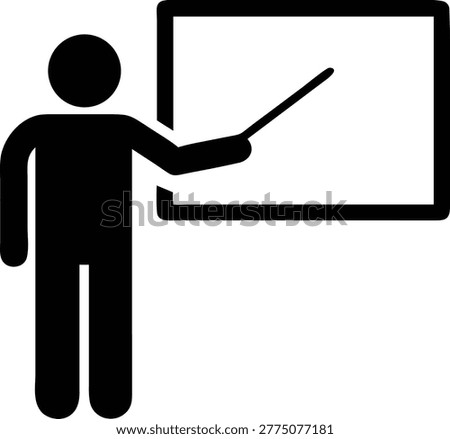 Teacher Presenting on Board Icon – Classroom Instruction Education Symbol Vector. Educational Presentation Symbol – Teacher with Board.  