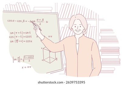 A teacher presents mathematical concepts in front of a chalkboard, promoting education and learning.