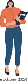 Teacher Profession Character While Holding a Book. Vector Illustration in Flat Style.