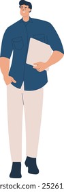 Teacher Profession Character While Holding a Book. Vector Illustration in Flat Style.