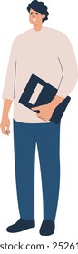 Teacher Profession Character While Holding a Book. Vector Illustration in Flat Style.
