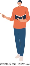 Teacher Profession Character While Holding a Book. Vector Illustration in Flat Style.