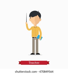 Teacher profession in flat illustration. Occupation teacher in vector flat style. people professions character