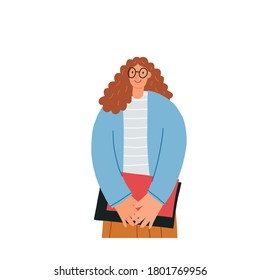 Teacher, professor at school and college with books in hand. Flat vector illustration.