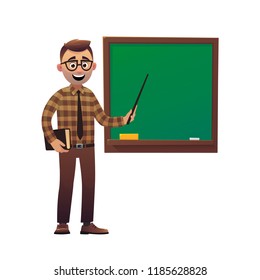 Teacher professor standing in front of blackboard teaching student in classroom vector