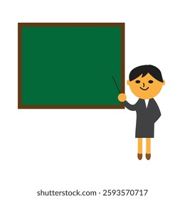 Teacher, professor standing in front of blackboard teaching student in classroom at school, college or university. Flat design people characters. Vector