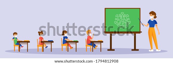 Teacher Pupils Wearing Medical Face Masks Stock Vector (Royalty Free ...