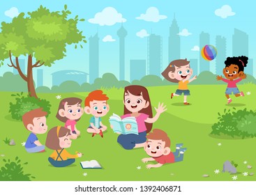 teacher read story to student vector illustration