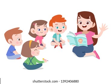 Teacher Read Story Student Vector Illustration Stock Vector (Royalty ...