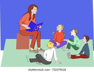the teacher is reading the book to the children