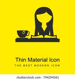 Teacher reading a book and drinking tea bright yellow material minimal icon or logo design