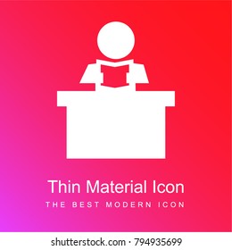 Teacher reading a book sitting behind his desk red and pink gradient material white icon minimal design