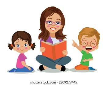 teacher reading books in class with students