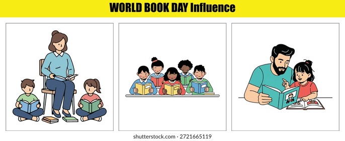 Teacher reading to children in a classroom setting on white background book