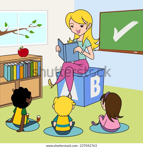 Teacher Reading Children Classroom Vector Illustration Stock Vector ...