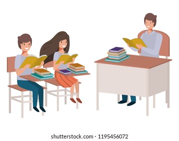 teacher reading in the classroom with students