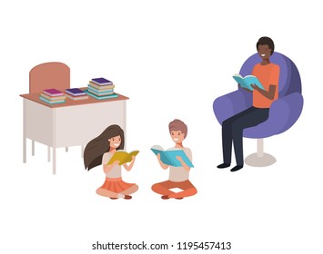 teacher reading in the classroom with students