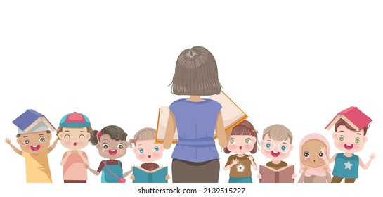 teacher reads a book to the students in class