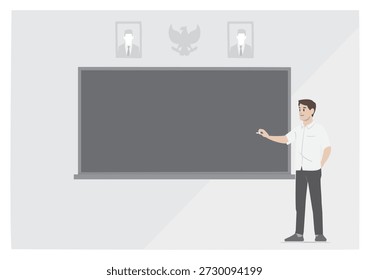 Teacher Ready to Write Learning Material on a Blackboard in a Classroom