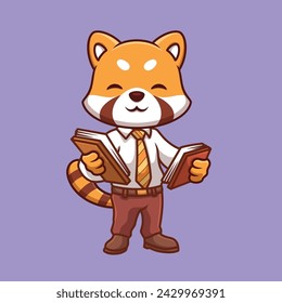 Teacher Red Panda Cute Cartoon Illustration