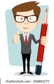 Teacher with a red pencil to correct and study, vector illustration