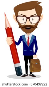 Teacher with a red pencil to correct and study, vector illustration