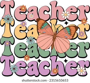 Teacher Retro Flower Sublimation Bundle