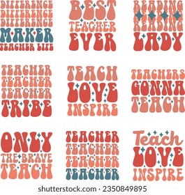 teacher retro svg design bundle and eps file