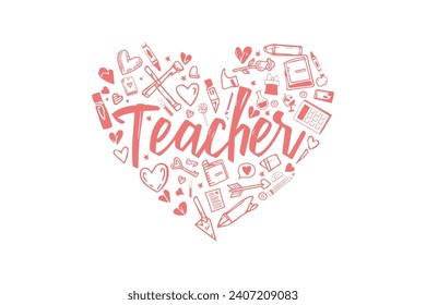 Teacher Retro Valentinstag Typografie Heart T Shirt Design