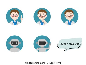 Teacher and robot icon illustration set (white background, vector, clipping)