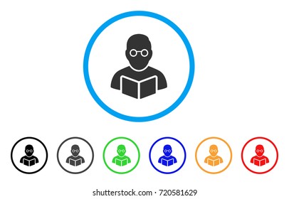 Teacher rounded icon. Style is a flat teacher grey symbol inside light blue circle with black, gray, green, blue, red, orange variants. Vector designed for web and software interfaces.