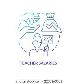 Teacher salaries blue gradient concept icon. Decreasing compensations. Major education issue abstract idea thin line illustration. Isolated outline drawing. Myriad Pro-Bold font used