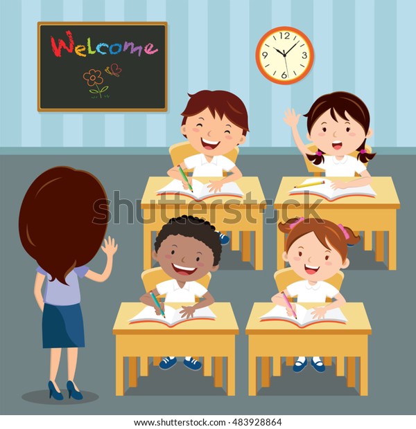 Teacher School Children Classroom Lesson Vector 库存矢量图(免版税)483928864 ...