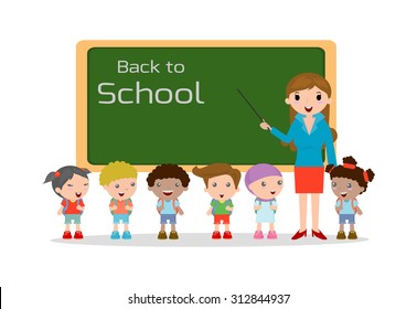Teacher and school kids, kids and Teacher, vector Illustration