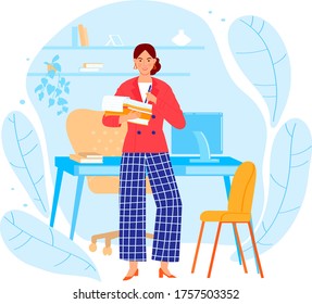 Teacher school university educator woman character hold exercise book, female occupation professional tutor isolated on white, cartoon vector illustration. Person stand workplace, work office place.