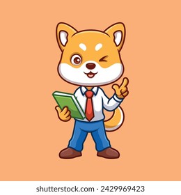 Lehrer Shiba Inu Niedliche Cartoon-Illustration