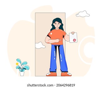 Teacher showing exam grade, flat illustration